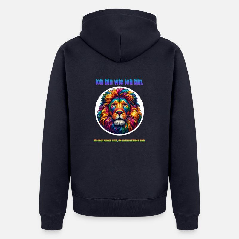 Löwe psychedelisch mit Spruch - Unisex Premium Bio Zip Hoodie - Navy