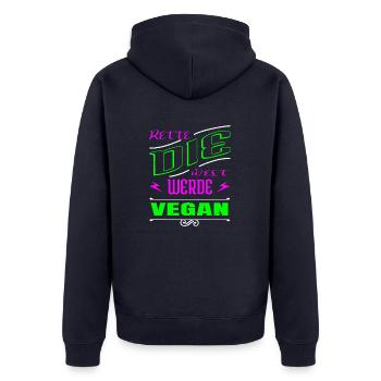 veganes essen geburtstagsgeschenkidee geschenk - Unisex Premium Bio Zip Hoodie - Navy - Hinten - Nico (187cm)