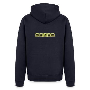 retro CD Player Buttons - Unisex Premium Bio Zip Hoodie - Navy - Hinten - Nico (187cm)