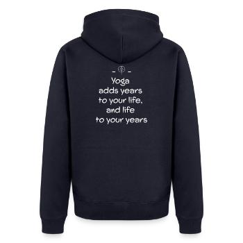Yoga - Unisex Premium Bio Zip Hoodie - Navy - Hinten - Nico (187cm)