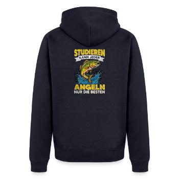 Angeln Angler Fischer Studium Lustiger Spruch - Unisex Premium Bio Zip Hoodie - Navy - Hinten - Nico (187cm)