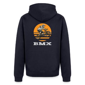 BMX (BMK) - Unisex Premium Bio Zip Hoodie - Navy - Hinten - Nico (187cm)
