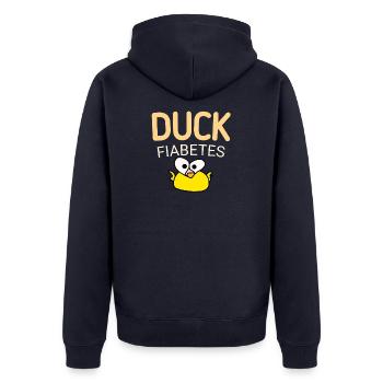 Ente Fiabetes wieder  - Unisex Premium Bio Zip Hoodie - Navy - Hinten - Nico (187cm)