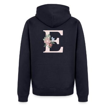 Buchstabe E mit Blume rosa - Unisex Premium Bio Zip Hoodie - Navy - Hinten - Nico (187cm)