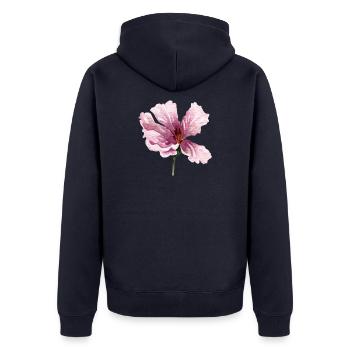 blume rosa - Unisex Premium Bio Zip Hoodie - Navy - Hinten - Nico (187cm)