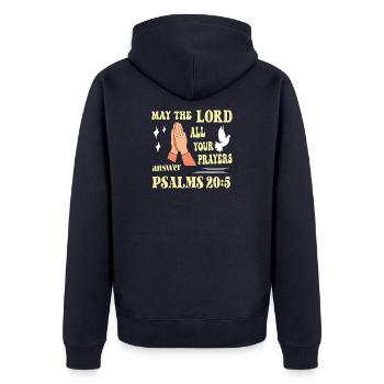 Psalm 20:5 May the Lord... - Unisex Premium Organic Zip Hoodie - navy - Back - Nico (187cm)