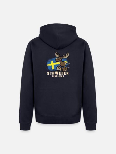 Schweden Tour 2026 – Flagge & lustiger Elch - Unisex Premium Bio Zip Hoodie - Navy