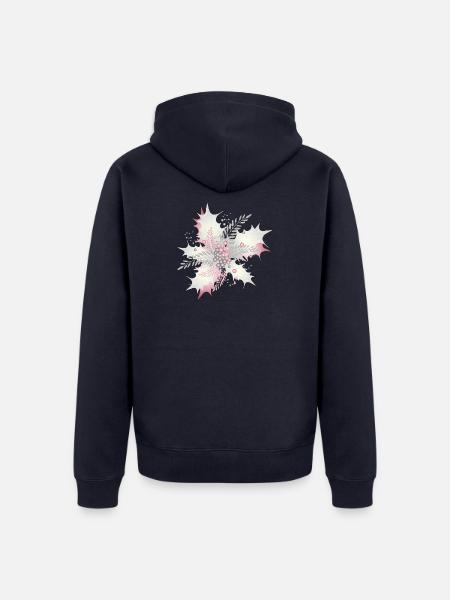 Stechpalmenzweig in weiß,silber und Altrosa - Unisex Premium Bio Zip Hoodie - Navy