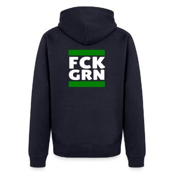 Gegen die Grünen - Unisex Premium Bio Zip Hoodie - Navy - Hinten - Nico (187cm)