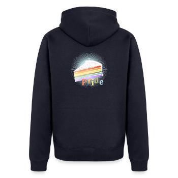 Piece of rainbow cake in delicate pastel colors - Unisex Premium Organic Zip Hoodie - navy - Back - Nico (187cm)