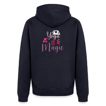 Yoga is Magic - Unisex Premium Organic Zip Hoodie - navy - Back - Nico (187cm)