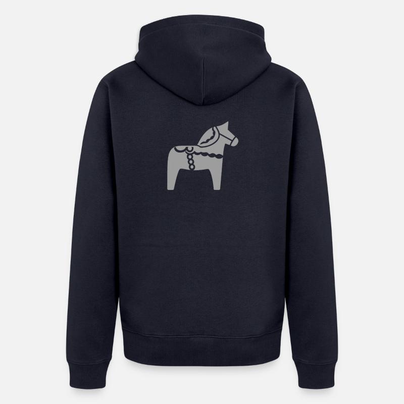 Cheval Dala scandinave – Design folklorique - Veste à capuche bio Premium Unisexe - bleu marine