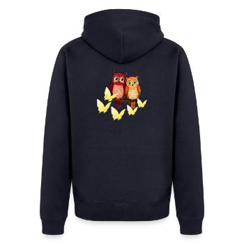 Süßes Eulen Pärchen mit Schmetterlingen - Unisex Premium Bio Zip Hoodie - Navy - Hinten - Nico (187cm)
