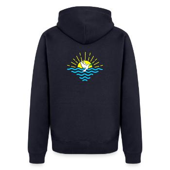 Sonnentaube und Palmzweig - Unisex Premium Bio Zip Hoodie - Navy - Hinten - Nico (187cm)