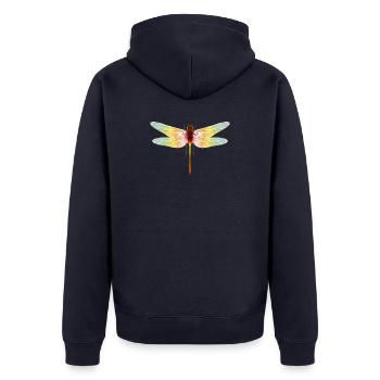 Iridescent Dragonfly – Filigree Insect Motif - Unisex Premium Organic Zip Hoodie - navy - Back - Nico (187cm)