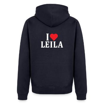 nom t-shirt J’aime Leila t-shirt idée cadeau - Veste à capuche bio Premium Unisexe - bleu marine - Dos - Nico (187cm)