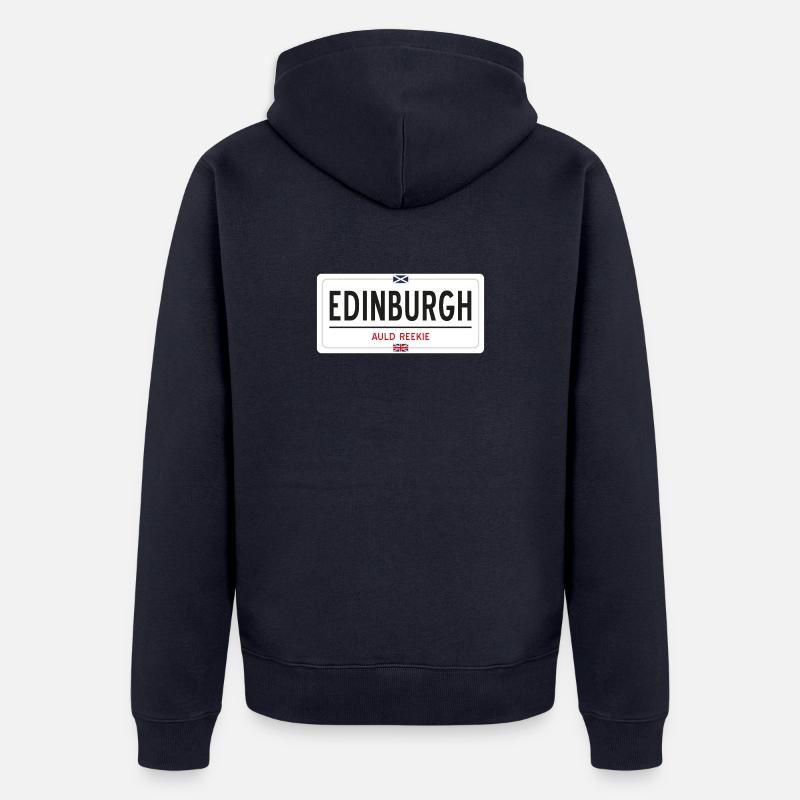 Panneau de la ville d’Édimbourg - Veste à capuche bio Premium Unisexe - bleu marine