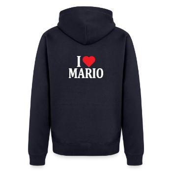 t-shirt I love Mario t-shirt gift idea - Unisex Premium Organic Zip Hoodie - navy - Back - Nico (187cm)