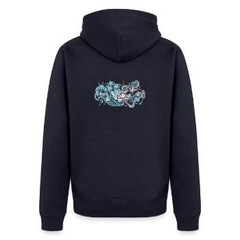 Blue Flower Pattern - Unisex Premium Organic Zip Hoodie - navy - Back - Nico (187cm)