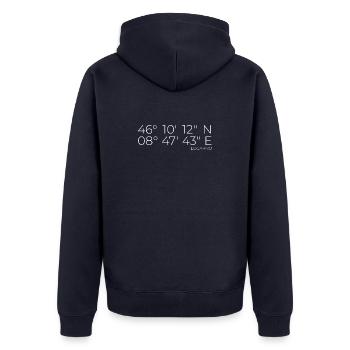 Koordinaten Locarno Tessin Ticino - Unisex Premium Bio Zip Hoodie - Navy - Hinten - Nico (187cm)