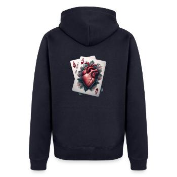 Herz Ass - Unisex Premium Bio Zip Hoodie - Navy - Hinten - Nico (187cm)