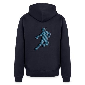 HANDBALL Streifenraster 3C - Unisex Premium Bio Zip Hoodie - Navy - Hinten - Nico (187cm)