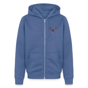Chrom Schmetterling - Unisex Premium Bio Zip Hoodie - Taubenblau - Vorne - Nico (187cm) & Julia (174cm)