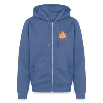 Herbst-Ahornblatt – Warme Herbstfarben - Unisex Premium Bio Zip Hoodie - Taubenblau - Vorne - Nico (187cm) & Julia (174cm)