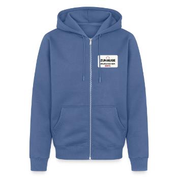 Zuhause muss sicher sein - Unisex Premium Bio Zip Hoodie - Taubenblau - Vorne - Nico (187cm) & Julia (174cm)