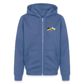 Germany x India Crossed Friendship Flags - Unisex Premium Bio Zip Hoodie - Taubenblau - Vorne - Nico (187cm) & Julia (174cm)