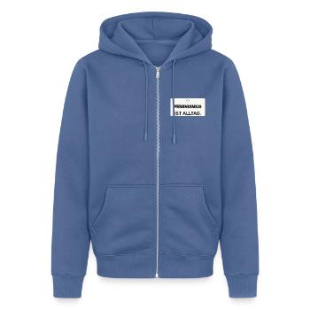 Feminismus ist Alltag - Unisex Premium Bio Zip Hoodie - Taubenblau - Vorne - Nico (187cm) & Julia (174cm)