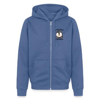Klassentier Pinguin "Weckt mich zur Pause!" - Unisex Premium Bio Zip Hoodie - Taubenblau - Vorne - Nico (187cm) & Julia (174cm)