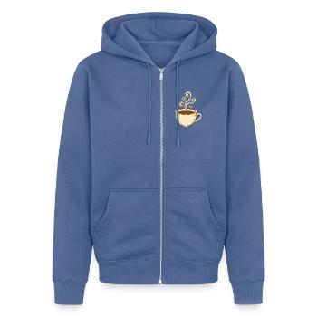 Vintage Steam Swirl Kaffeetasse - Unisex Premium Bio Zip Hoodie - Taubenblau - Vorne - Nico (187cm) & Julia (174cm)