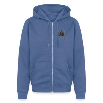 Dead Man's Fingers Taschenkunst - Unisex Premium Bio Zip Hoodie - Taubenblau - Vorne - Nico (187cm) & Julia (174cm)