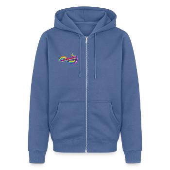 Sei du selbst, Regenbogenband - Unisex Premium Bio Zip Hoodie - Taubenblau - Vorne - Nico (187cm) & Julia (174cm)