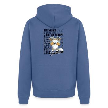 Ich bin Shetland - Blue Merle Tricolor EN - Unisex Premium Bio Zip Hoodie - Taubenblau - Hinten - Nico (187cm)