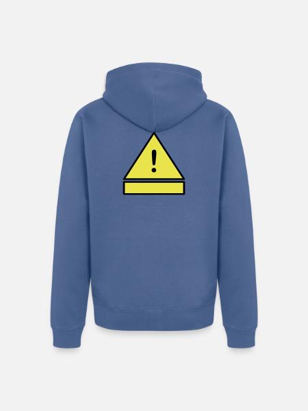 Uitroepteken op een gevarendriehoek met een extra teken - Uniseks Premium bio ziphoodie - duifblauw
