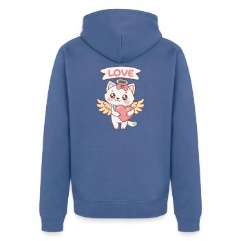 Cat Angel Heart Kawaii - Unisex Premium Organic Zip Hoodie - stone blue - Back - Nico (187cm)