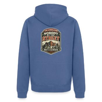 Gen X Straße erzogen nicht Bildschirm - Unisex Premium Bio Zip Hoodie - Taubenblau - Hinten - Nico (187cm)