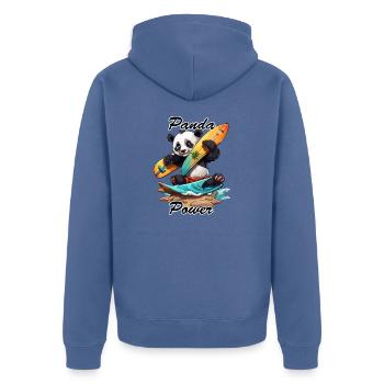 Panda / Tier / Zoo / Bambus / Wild / Kindlich - Unisex Premium Bio Zip Hoodie - Taubenblau - Hinten - Nico (187cm)