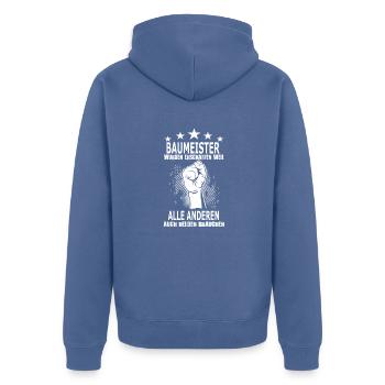 BAUMEISTER - Unisex Premium Bio Zip Hoodie - Taubenblau - Hinten - Nico (187cm)