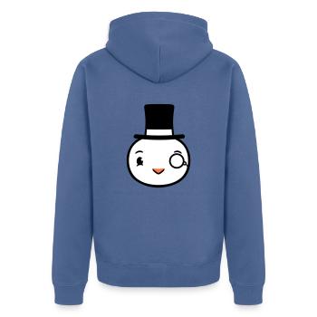 Sir Vogel Zylinder Hut Monokel Brille reicher Herr - Unisex Premium Bio Zip Hoodie - Taubenblau - Hinten - Nico (187cm)