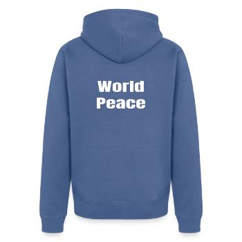 Paix Mondiale en Typographie Grasse - Veste à capuche bio Premium Unisexe - bleu pigeon - Dos - Nico (187cm)