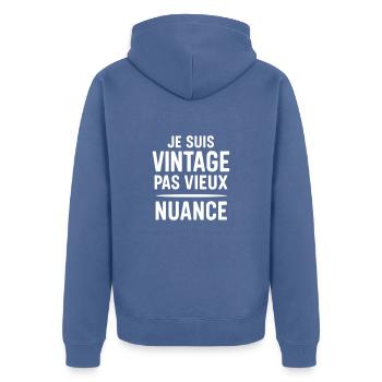 Vintage Pas vieux Nuance cadeau anniversaire - Veste à capuche bio Premium Unisexe - bleu pigeon - Dos - Nico (187cm)