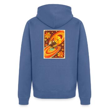 Psychedelic Space Probe in Retro Universe - Unisex Premium Organic Zip Hoodie - stone blue - Back - Nico (187cm)
