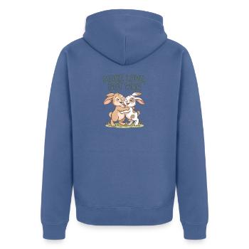 Make Love, Not War – Cute Bunny Hug - Unisex Premium Organic Zip Hoodie - stone blue - Back - Nico (187cm)