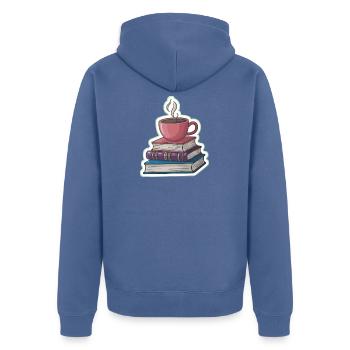 Kaffee und Bücherstapel - Unisex Premium Bio Zip Hoodie - Taubenblau - Hinten - Nico (187cm)