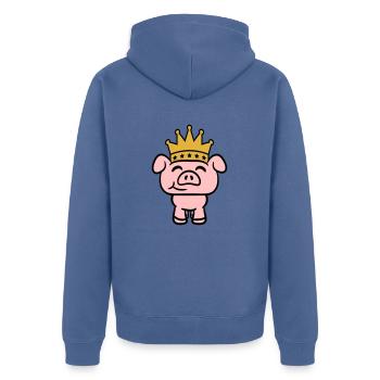 Pig King Queen Crown Prince Princess - Unisex Premium Organic Zip Hoodie - stone blue - Back - Nico (187cm)