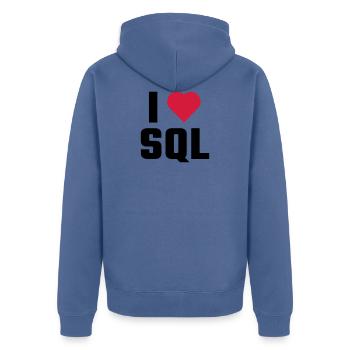 Ich liebe SQL - Unisex Premium Bio Zip Hoodie - Taubenblau - Hinten - Nico (187cm)