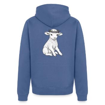 Lamm Gottes – Hoffnung - Unisex Premium Bio Zip Hoodie - Taubenblau - Hinten - Nico (187cm)